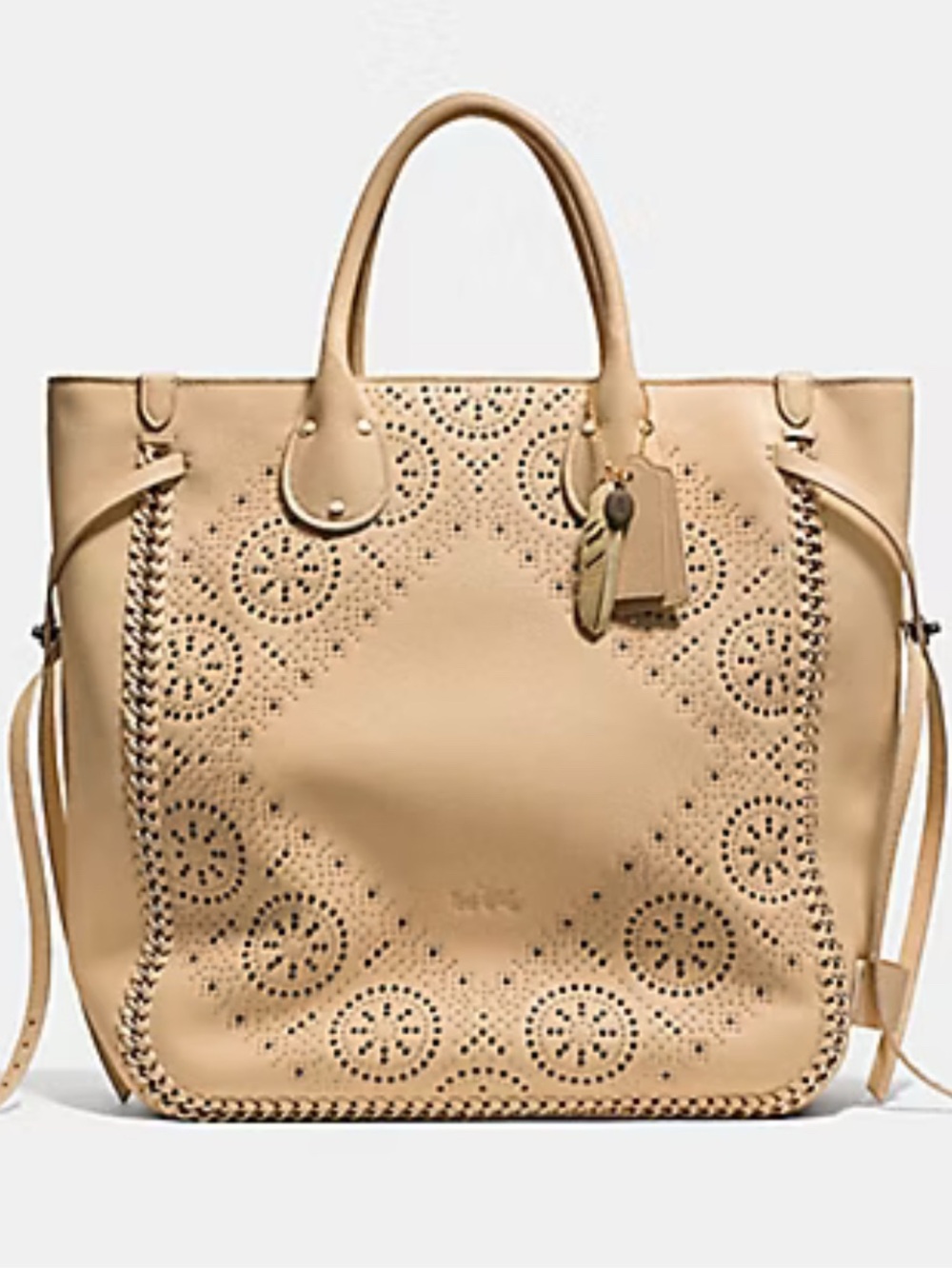 Coach Tatum Whiplash Neutral Beige Studded Leather tote-NWOT no